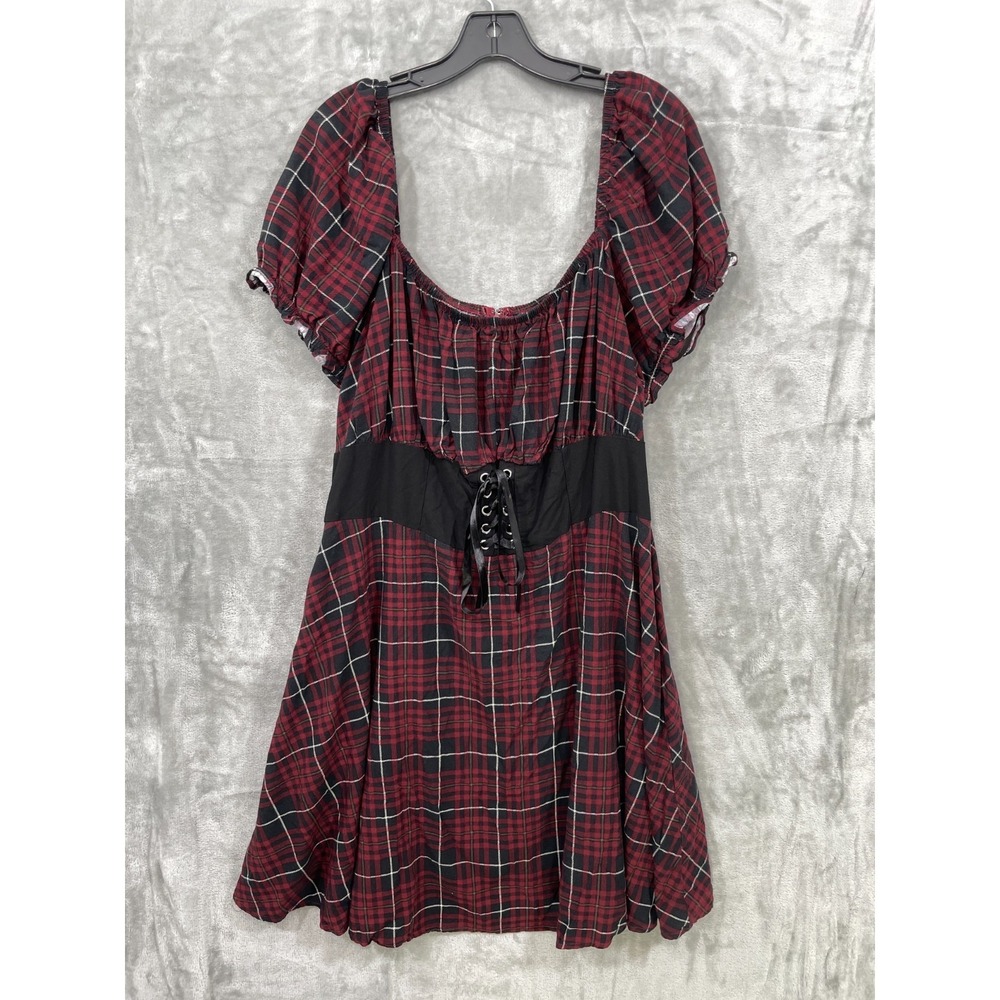 Hot Topic Women's PLUS 3 3X Maroon Plaid Corset Dress Short  Grunge Goth Punk